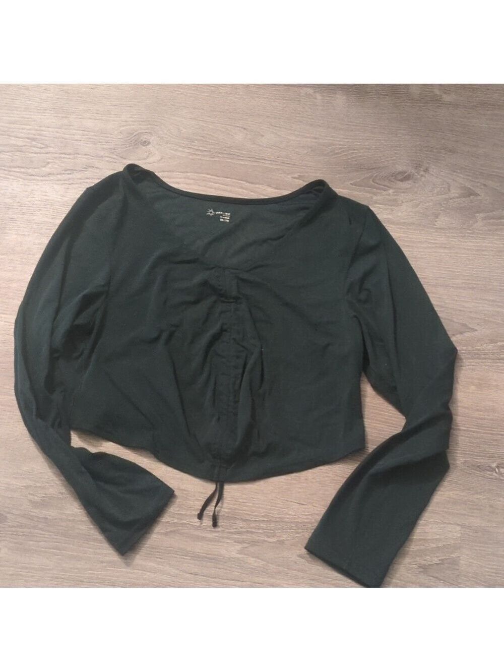 Aerie Offline Real Me Green Long Sleeve Cinch Crop Top Size XXL